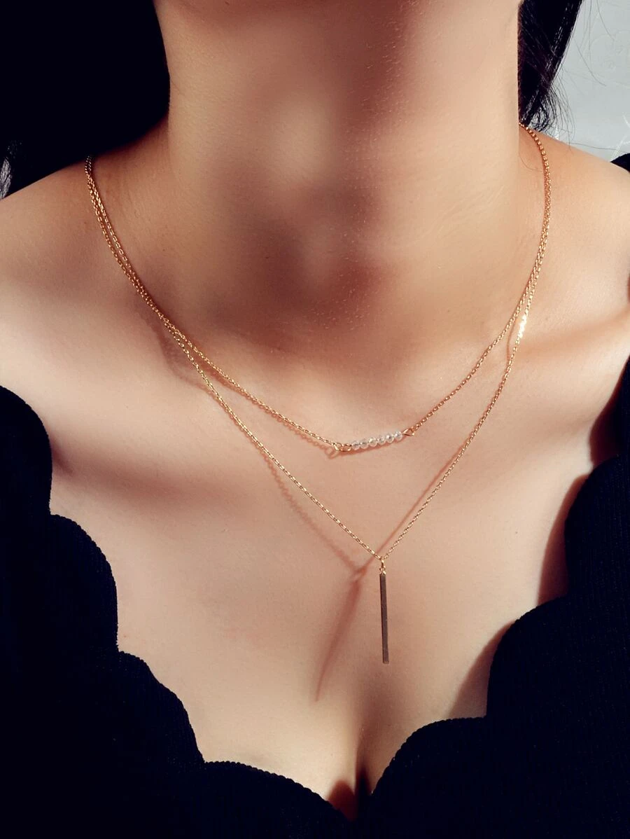 Geometric Charm Layered Necklace - Yellow Gold - View 1