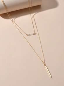 Geometric Charm Layered Necklace - Yellow Gold - View 2