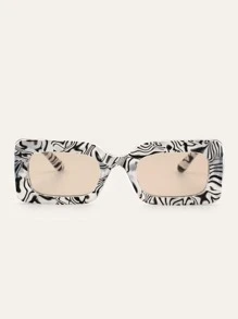 1 件女士塑料镜框方形装饰时尚眼镜，适合户外、旅行、派对使用，女士沙滩配饰，眼镜色调，秋冬女士基本款服装，夏季海滩度假、户外、旅行商务休闲礼物 - 黑與白 - 查看 4