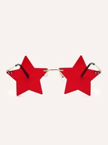 1 pieza Gafas de moda con marco de metal rojo asimétrico para mujer, adecuado para exteriores, viajes, fotografía, básicos de para otoño e invierno, atuendos casuales de negocios, regalos - Rojo - Ver 4
