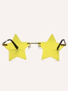 Star Shaped Rimless Fashion Glasses - Yellow - View 4