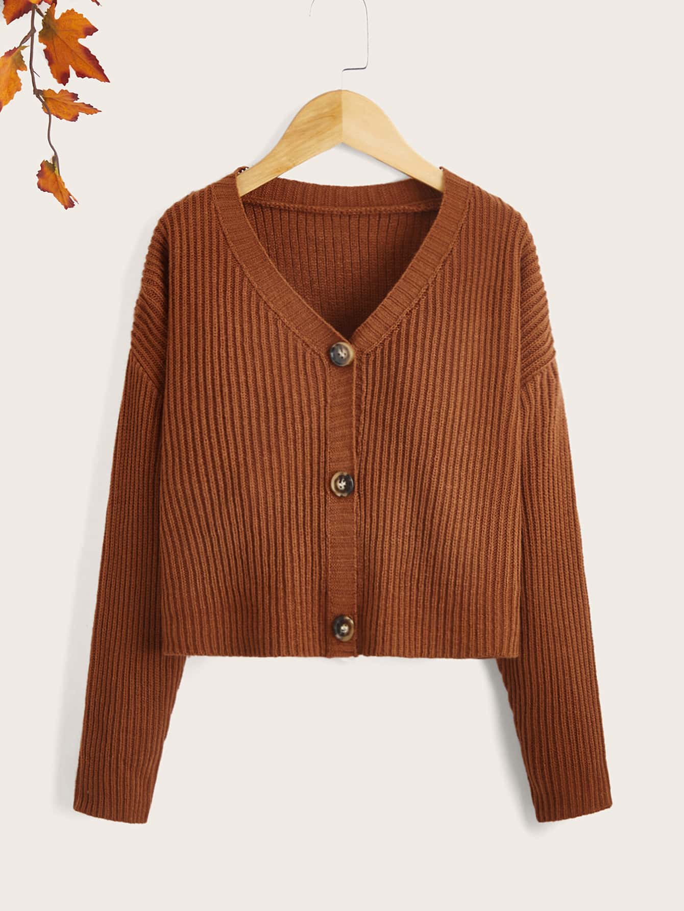 SHEIN Girls Drop Shoulder Cardigan - Brown - View 1