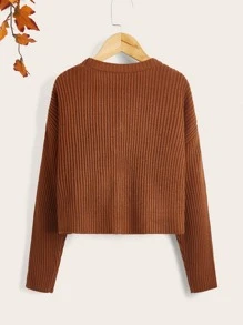 SHEIN Girls Drop Shoulder Cardigan - Brown - View 2