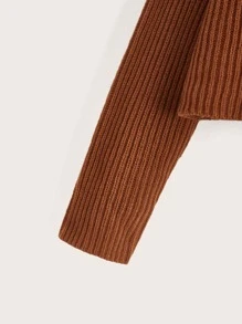 SHEIN Girls Drop Shoulder Cardigan - Brown - View 3