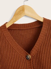 SHEIN Girls Drop Shoulder Cardigan - Brown - View 4