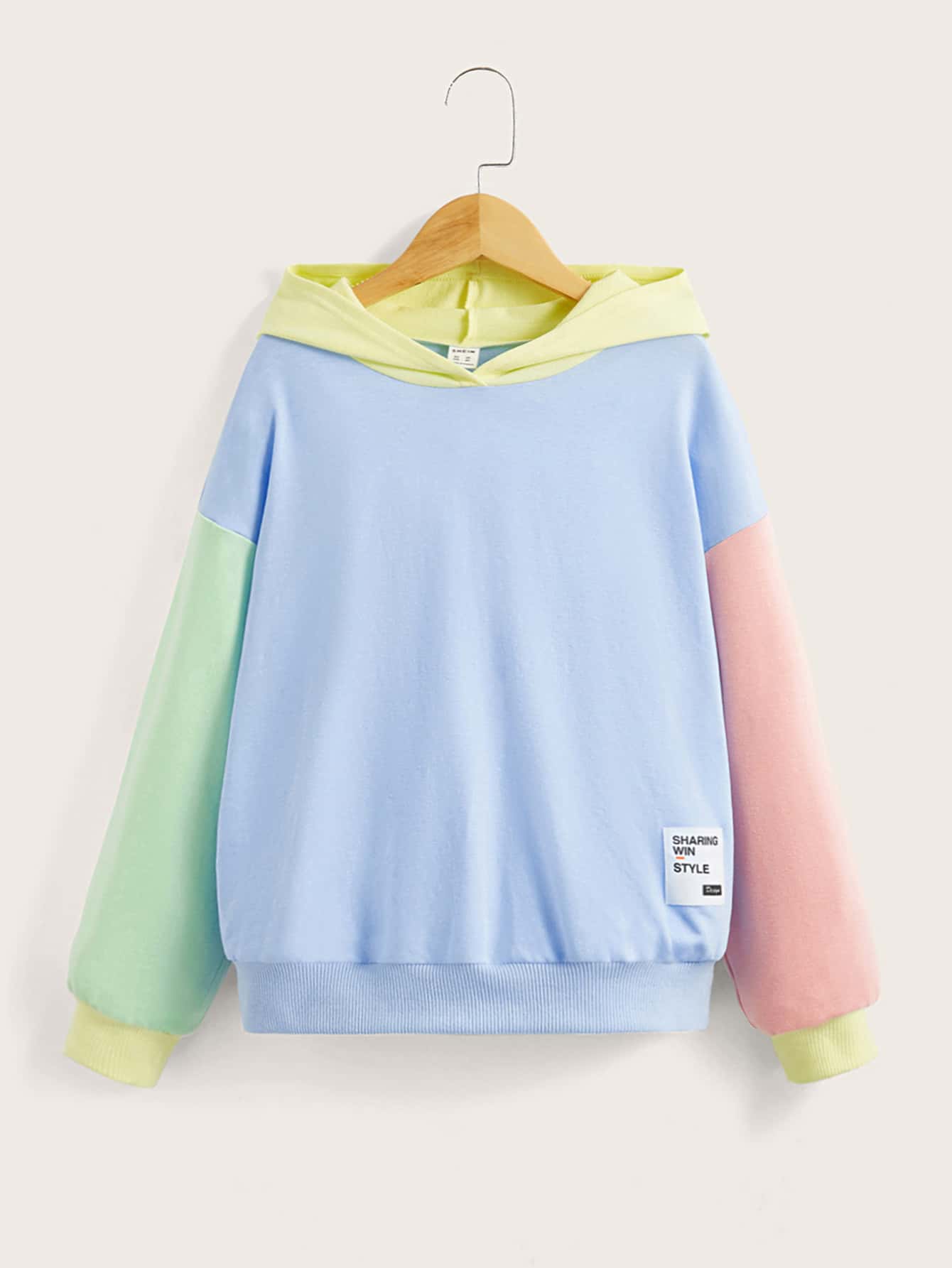 SHEIN Áo nỉ phối màu, in chữ, dành cho bé gái tuổi teen. - Nhiều màu - Xem 1