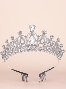Rhinestone Decor Crown Hair Accessory Elegant - Silver - View 2