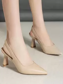 Tacones de punta con tacón escultural de talón abierto - Caqui - Ver 1