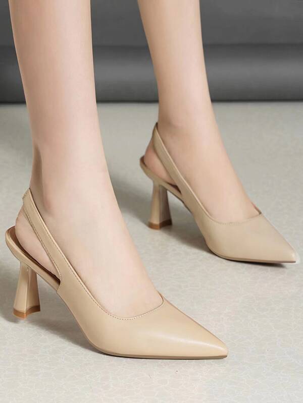 Women Point Toe Sculptural Heeled Slingback Pumps, Elegant Outdoor Pumps