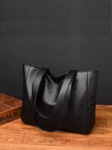 Bolso Tote Minimalista para Adolescentes, Mujeres, Estudiantes Universitarias, Principiantes y Trabajadores de Cuello Blanco, Perfecto para Oficina, Trabajo, Negocios, Desplazamientos, Mejor Bolso de Trabajo para Mujeres, Bolsos Tote de Cuero PU, Bolsos de Mano, Nuevo Bolso para Mujeres, Bolso Tote, Bolso de Hombro, Bolso Grande Simple, Bolso Portátil con Asa, Bolsas de Compras - Negro - Ver 2
