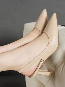 Tacones de punta con tacón escultural de talón abierto - Caqui - Ver 2