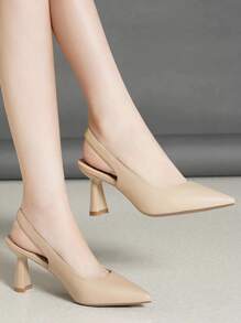 Tacones de punta con tacón escultural de talón abierto - Caqui - Ver 4