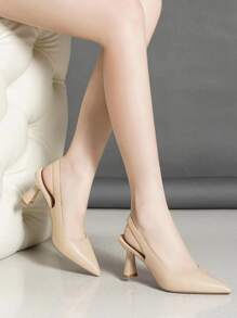 Tacones de punta con tacón escultural de talón abierto - Caqui - Ver 5