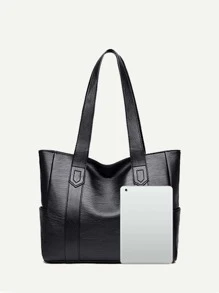 Bolso Tote Minimalista para Adolescentes, Mujeres, Estudiantes Universitarias, Principiantes y Trabajadores de Cuello Blanco, Perfecto para Oficina, Trabajo, Negocios, Desplazamientos, Mejor Bolso de Trabajo para Mujeres, Bolsos Tote de Cuero PU, Bolsos de Mano, Nuevo Bolso para Mujeres, Bolso Tote, Bolso de Hombro, Bolso Grande Simple, Bolso Portátil con Asa, Bolsas de Compras - Negro - Ver 5