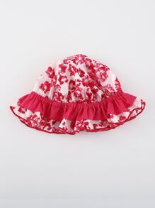 Peninsula Baby 女婴蝴蝶結細節花卉連體衣附帶帽子 - 紅白色 - 查看 3