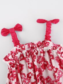 Peninsula Baby 女婴蝴蝶結細節花卉連體衣附帶帽子 - 紅白色 - 查看 5