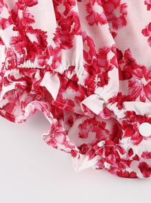 Peninsula Baby 女婴蝴蝶結細節花卉連體衣附帶帽子 - 紅白色 - 查看 6