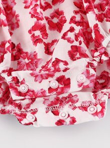 Peninsula Baby 女婴蝴蝶結細節花卉連體衣附帶帽子 - 紅白色 - 查看 7