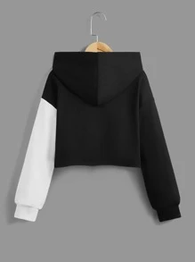 SHEIN EZwear 大码撞色落肩郁金香下摆卫衣 - 黑與白 - 查看 2