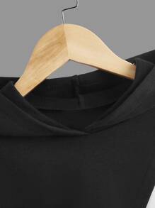 SHEIN EZwear 大码撞色落肩郁金香下摆卫衣 - 黑與白 - 查看 4