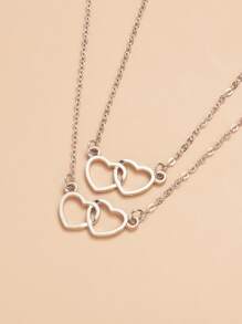 2pcs Heart Charm Necklace - Silver - View 2