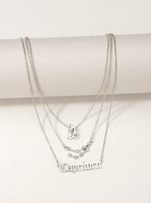 3pcs Constellation Letter Charm Necklace - Silver - View 2