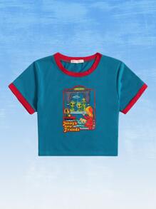 Stevenrhodes Camiseta ringer calle con estampado de extraterrestre - Azul - Ver 1