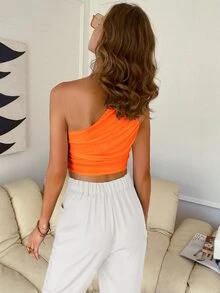 Sollinarry Top corto neón naranja de un hombro fruncido - Naranja - Ver 2