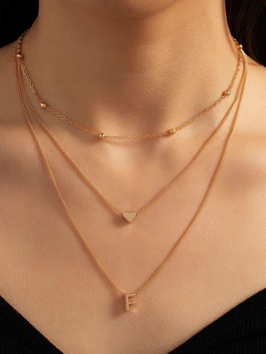 Collar a capas accesorio con letra - Amarillo Oro - Ver 1