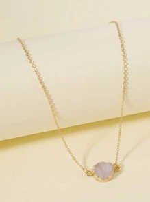 Round Resin Charm Necklace - White - View 2