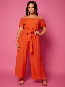 Jumpsuits Plus Size Thắt lưng màu trơn Boho - trái cam - Xem 1