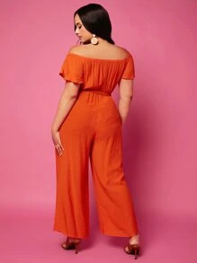 Jumpsuits Plus Size Thắt lưng màu trơn Boho - trái cam - Xem 2