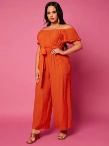 Jumpsuits Plus Size Thắt lưng màu trơn Boho - trái cam - Xem 5