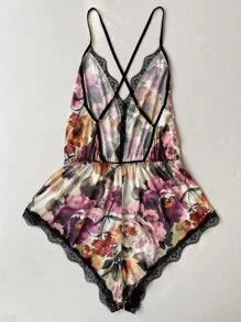 SilkySpell Floral Lace Trim Romper