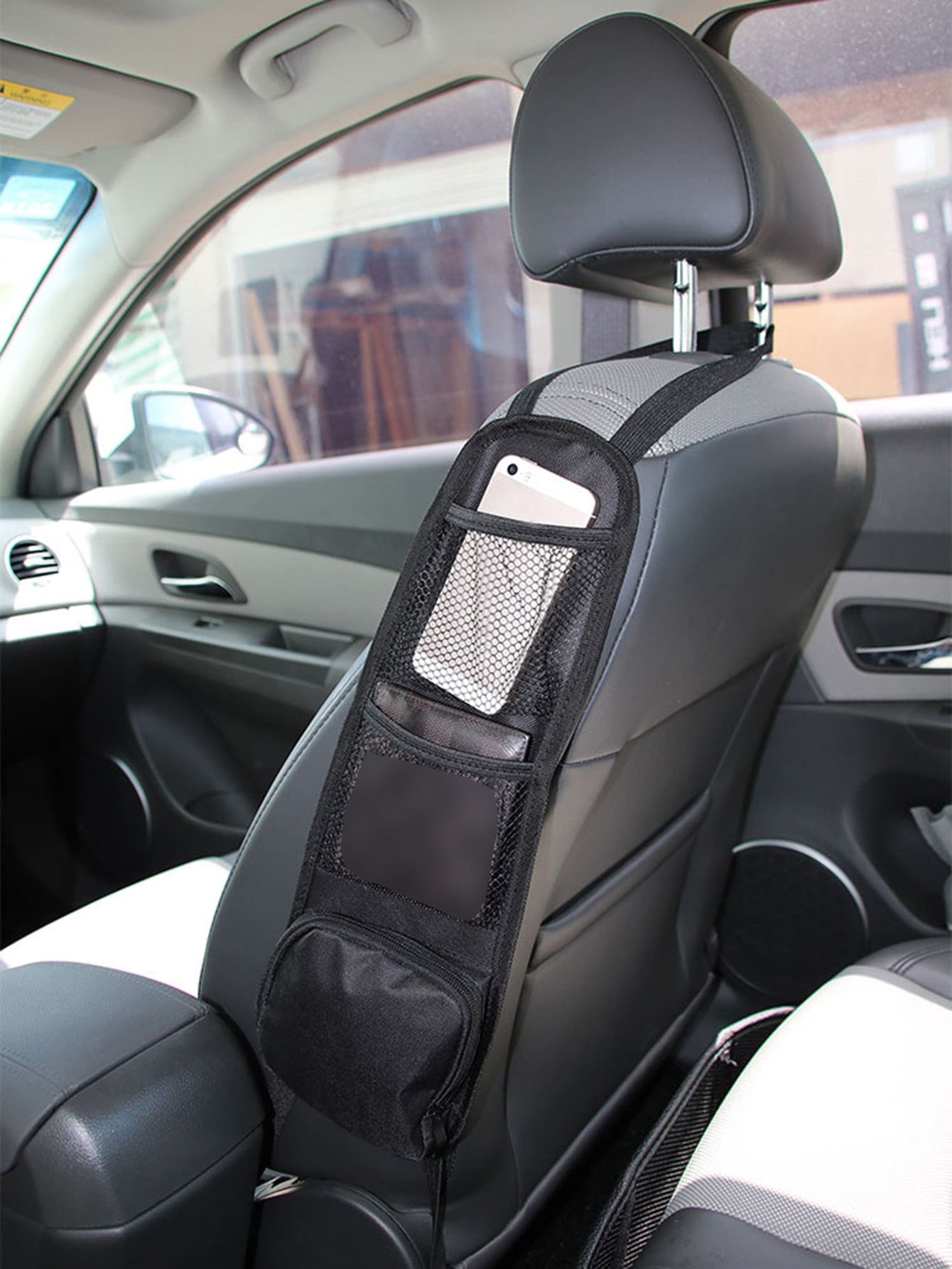 1pc Car Seat Hanging Storage Bag, Black Polyester Storage Bag For Car - Black - View 1