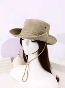 1個女式新款實色拼接寬邊帽,帶有洗水和破壞效果,非常適合釣魚、遠足、戶外活動和日常生活 - 卡其色 - 查看 2