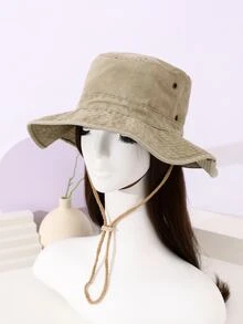 1個女式新款實色拼接寬邊帽,帶有洗水和破壞效果,非常適合釣魚、遠足、戶外活動和日常生活 - 卡其色 - 查看 4