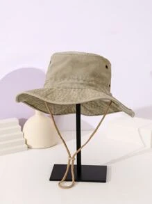 1個女式新款實色拼接寬邊帽,帶有洗水和破壞效果,非常適合釣魚、遠足、戶外活動和日常生活 - 卡其色 - 查看 5