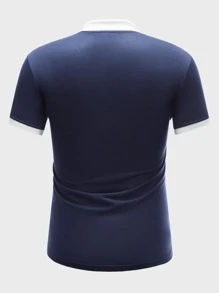 Manfinity Men Contrast Collar Polo Shirt - Navy Blue - View 2