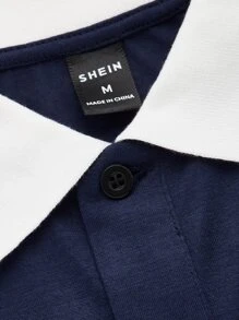 Manfinity Men Contrast Collar Polo Shirt - Navy Blue - View 3