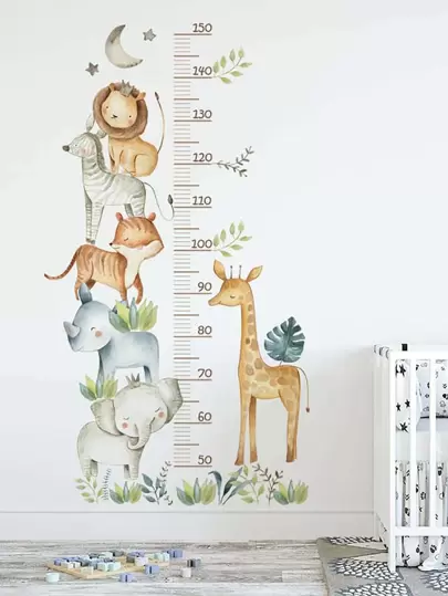 BRUP 3pcs Cartoon African Animal Height Stickers - Removable Kids Room Decor, Height Measurement Sticker For Nursery & Toddler Boys, Self-Adhesive Educational Car Theme Decals Home Decor Back To School School Supplies