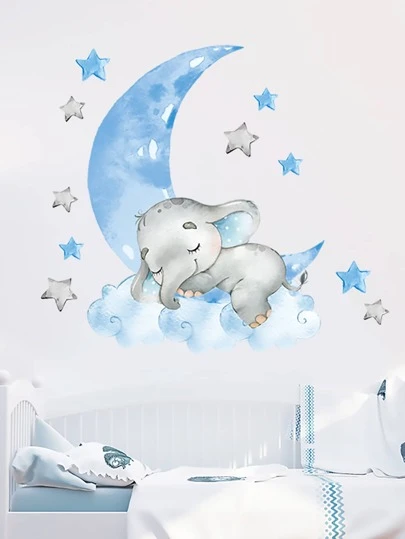 Adhesivo de pared con gráfico de luna y dibujos animados, adhesivos, vinilo decorativo para decoración del hogar, artículos de decoración de primavera para refrescar tu hogar, adhesivos de decoración de festivales, regalos de cumpleaños y graduación