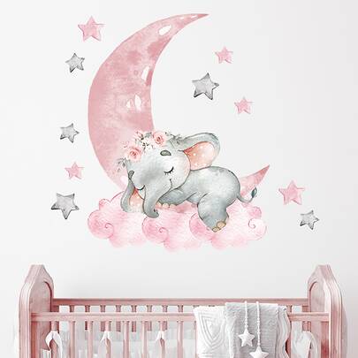 Hình dán tường hình trăng và hoạt hình, decal dán tường tự dính dễ thương cho phòng ngủ, hình dán, decal dán tường, decal vinyl trang trí nhà cửa, đồ trang trí mùa xuân làm mới không gian sống, hình dán trang trí Rama làm quà tặng sinh nhật, tốt nghiệp.