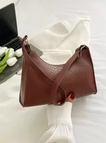 Fashionable,Crocodile Embossed Zipper Bag For Teen Girls Women College Students Perfect For Outdoors,Elementary School, Middle School, High School,Work ,Business,Commute,Shopping, Holiday, Beach,Vacation - Brown - View 1