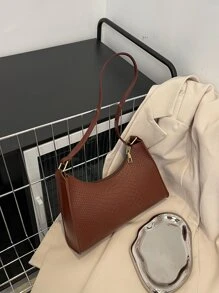 Fashionable,Crocodile Embossed Zipper Bag For Teen Girls Women College Students Perfect For Outdoors,Elementary School, Middle School, High School,Work ,Business,Commute,Shopping, Holiday, Beach,Vacation - Brown - View 2