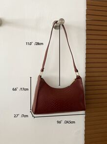 Fashionable,Crocodile Embossed Zipper Bag For Teen Girls Women College Students Perfect For Outdoors,Elementary School, Middle School, High School,Work ,Business,Commute,Shopping, Holiday, Beach,Vacation - Brown - View 4