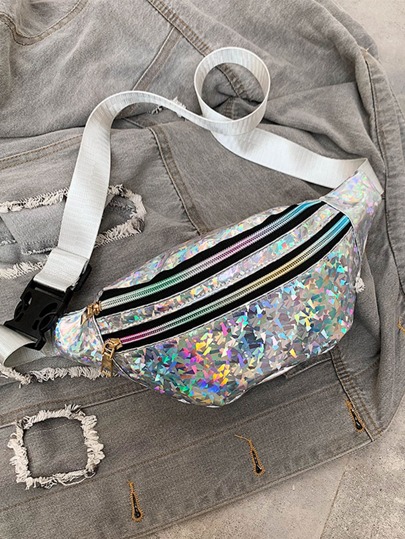 Bauchtasche mit Holografisch Detail, Reißverschluss vorn