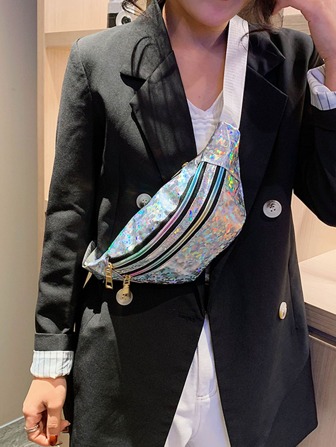 Holographic Detail Zip Front Fanny Pack