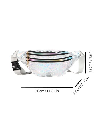 Bauchtasche mit Holografisch Detail, Reißverschluss vorn