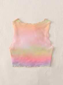 SHEIN MOD Ombre Lettuce Trim Sheer Mesh Tank Top - Multicolor - View 2